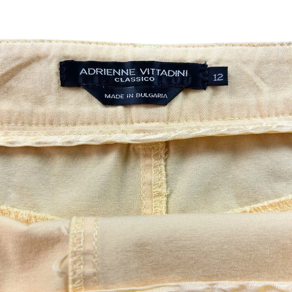 Adrienne Vittadini Classico Skirt Sze 12 Yellow A Line Casual Back Slit Colorful
